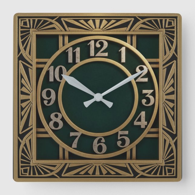 Relógio Quadrado Art Deco Verde (Frente)