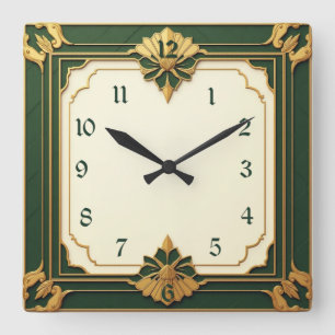Relógio Quadrado Art Deco Verde