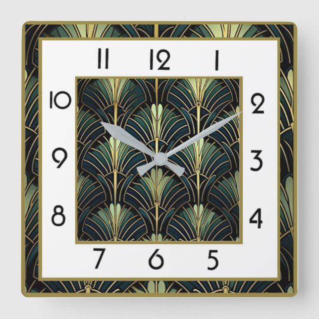 Relógio Quadrado Art Deco Verde (Frente)