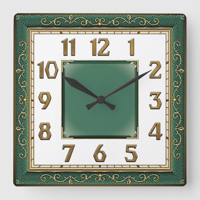 Relógio Quadrado Art Deco Verde (Frente)