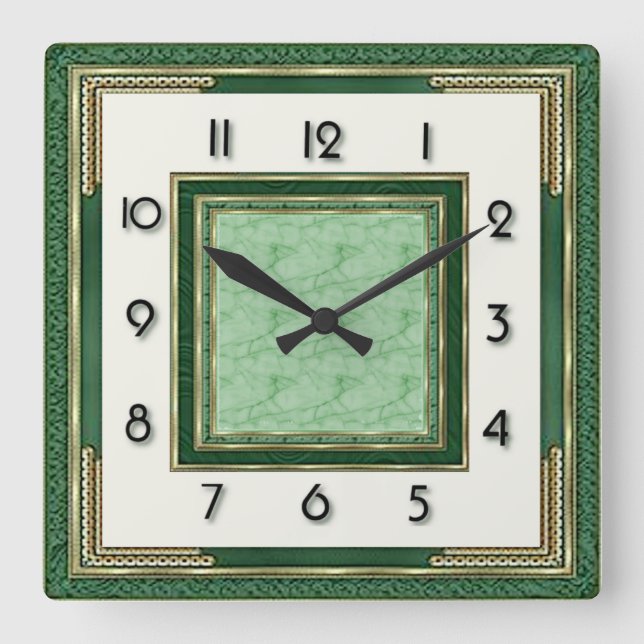 Relógio Quadrado Art Deco Verde (Frente)