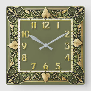 Relógio Quadrado Art Deco Verde