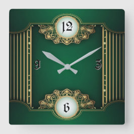 Relógio Quadrado Art Deco Verde