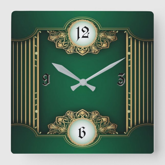Relógio Quadrado Art Deco Verde (Frente)