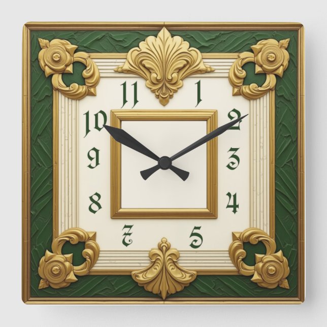Relógio Quadrado Art Deco Verde (Frente)