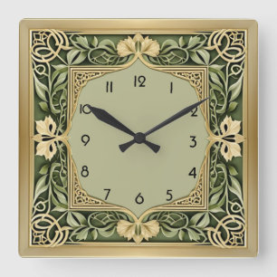 Relógio Quadrado Art Deco Verde