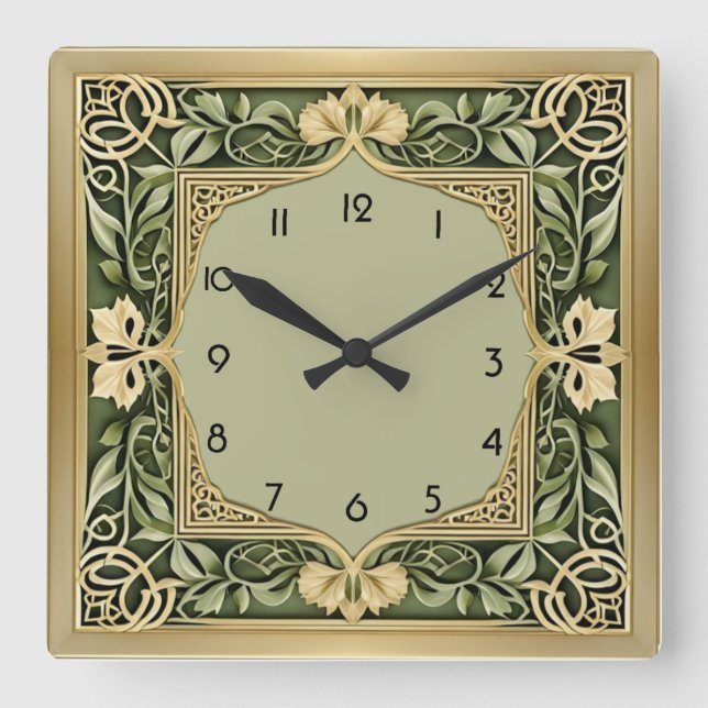 Relógio Quadrado Art Deco Verde (Frente)