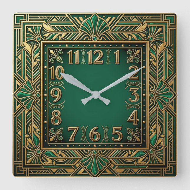 Relógio Quadrado Art Deco Verde (Frente)