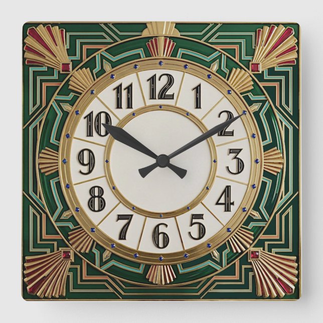 Relógio Quadrado Art Deco Verde (Frente)