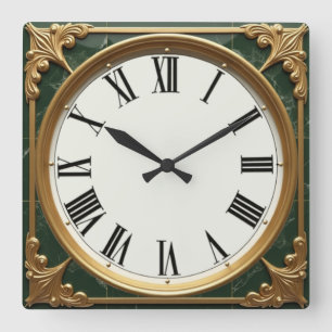 Relógio Quadrado Art Deco Verde