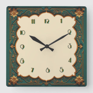Relógio Quadrado Art Deco Verde