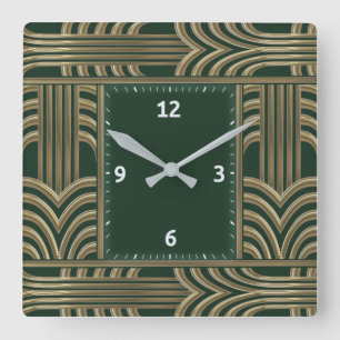 Relógio Quadrado Art Deco verde