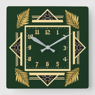 Relógio Quadrado Art Deco verde