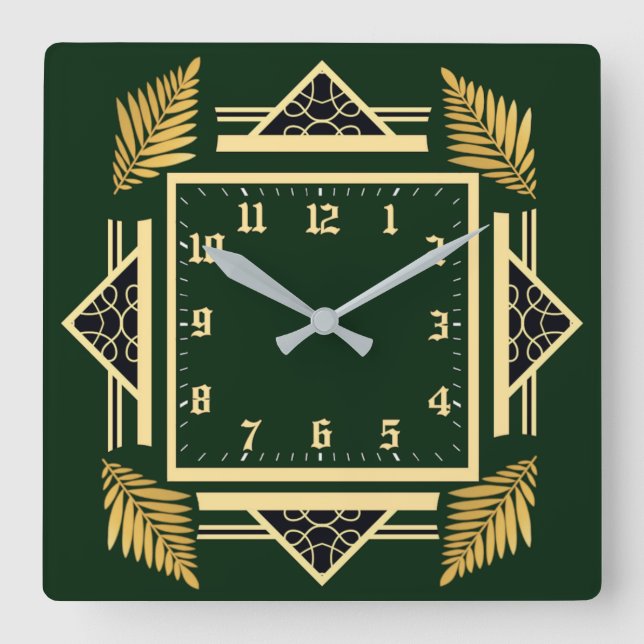 Relógio Quadrado Art Deco verde (Frente)