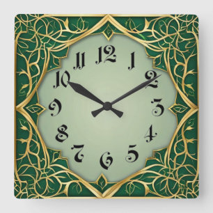 Relógio Quadrado Art Deco Verde