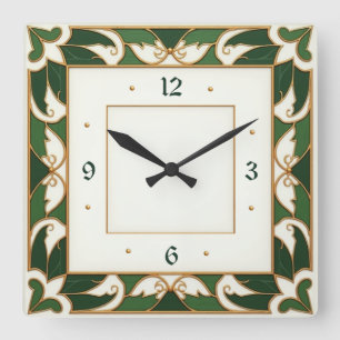 Relógio Quadrado Art Deco Verde