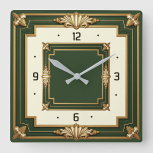 Relógio Quadrado Art Deco Verde