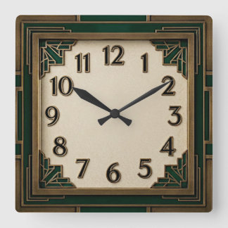 Relógio Quadrado Art Deco Verde