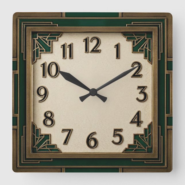 Relógio Quadrado Art Deco Verde (Frente)