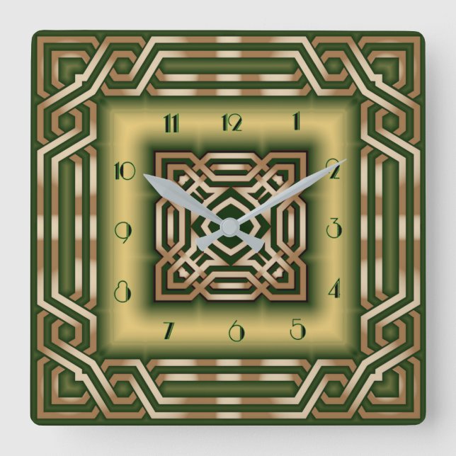 Relógio Quadrado Art Deco verde (Frente)