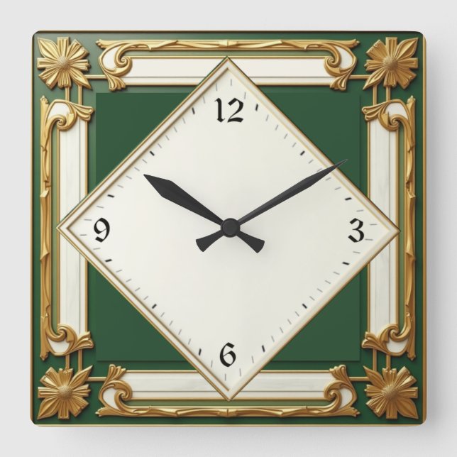 Relógio Quadrado Art Deco Verde (Frente)