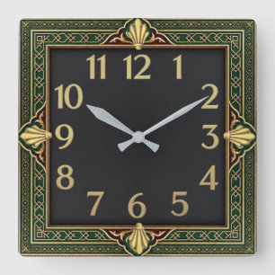 Relógio Quadrado Art Deco Verde