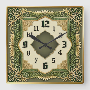 Relógio Quadrado Art Deco Verde