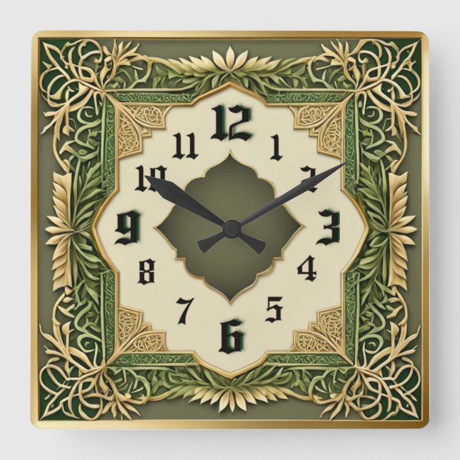 Relógio Quadrado Art Deco Verde (Frente)