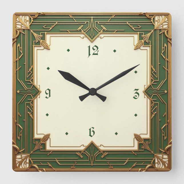 Relógio Quadrado Art Deco Verde (Frente)