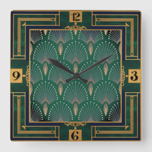 Relógio Quadrado Art Deco Verde