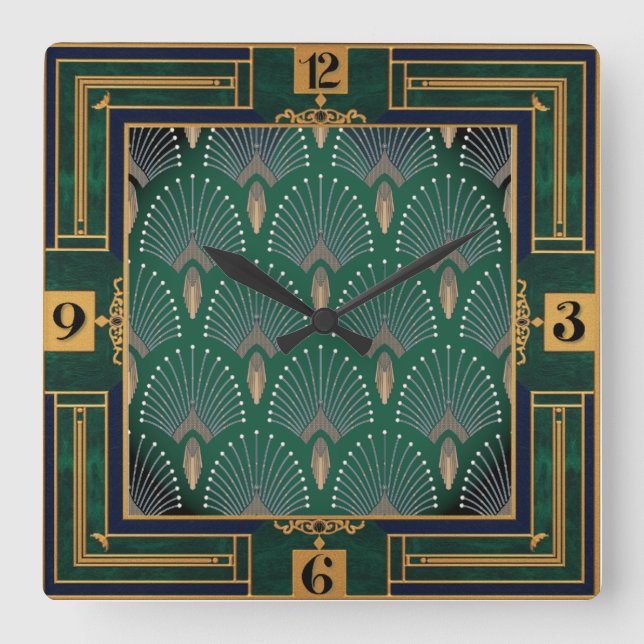 Relógio Quadrado Art Deco Verde (Frente)
