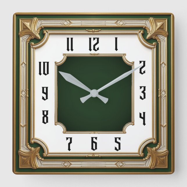 Relógio Quadrado Art Déco Verde Elegante (Frente)