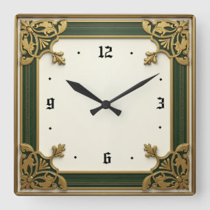 Relógio Quadrado Art Deco Verde Elegante