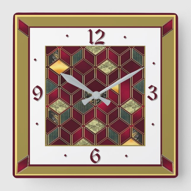 Relógio Quadrado Art Deco Vermelho (Frente)
