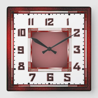 Relógio Quadrado Art Déco Vermelho