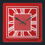 Relógio Quadrado Art Deco, vermelho chinês<br><div class="desc">Art Deco,  relógio chinês vermelho,  com efeito 3d com números brancos - gráficos digitais</div>