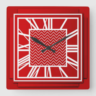 Relógio Quadrado Art deco, vermelho chinês