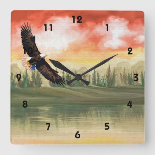 Relógio Quadrado Art Eagle Soaring Lake Wall Clock