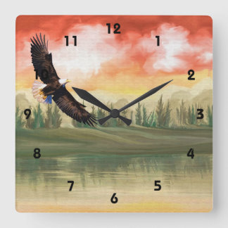 Relógio Quadrado Art Eagle Soaring Lake Wall Clock