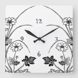 Relógio Quadrado Art Nouveau Botânico Wall Clock