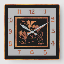 Relógio Quadrado Art Nouveau (Cobre e Preto)