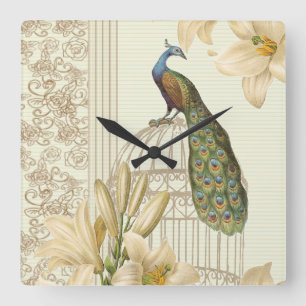 Relógio Quadrado art nouveau french lily vintage birdcage paciock