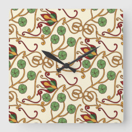 Relógio Quadrado Art Nouveau-inspired floral design