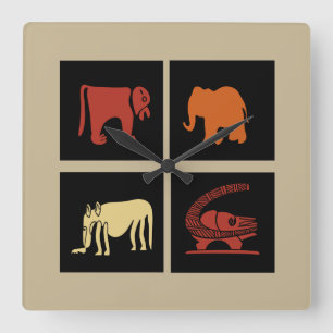 Relógio Quadrado Arte abstrata de animais africanos modernos