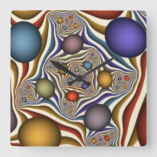 Relógio Quadrado Arte abstrata fractal moderna e colorida voando al