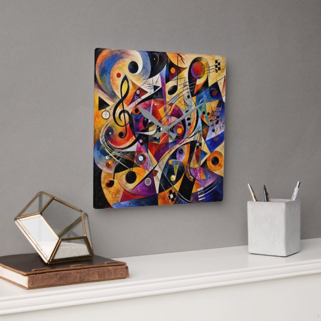 Relógio Quadrado Arte Abstrata Musical de Kandinsky (Escritório)