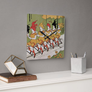 Relógio Quadrado Arte Antiga Modernista, Bicicleta Tandem