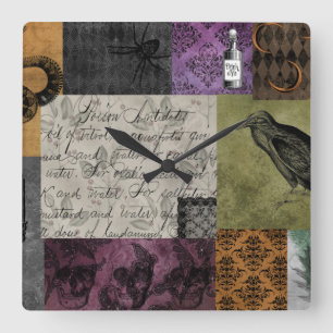 Relógio Quadrado Arte Apothecária Gótica Medieval Halloween