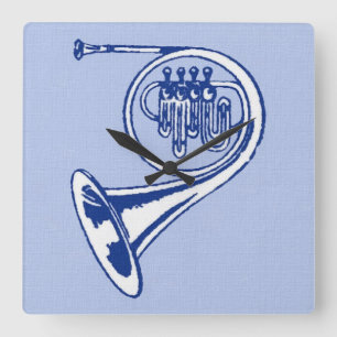 Relógio Quadrado Arte azul da trompa francesa