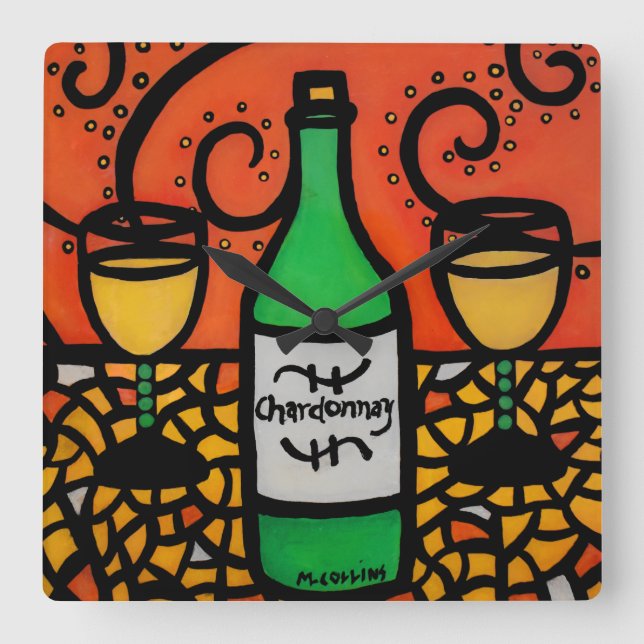 Relógio Quadrado Arte colorida Chardonnay do vinho (Frente)